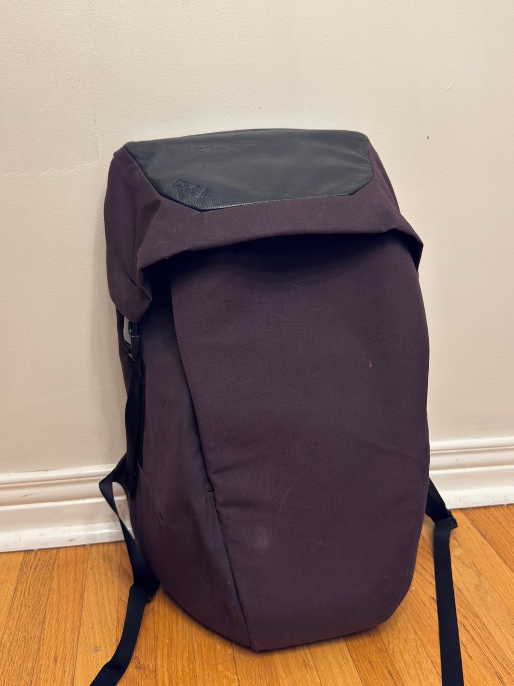 RYU Backpack Plum Fold Over Flap Leather Trim
